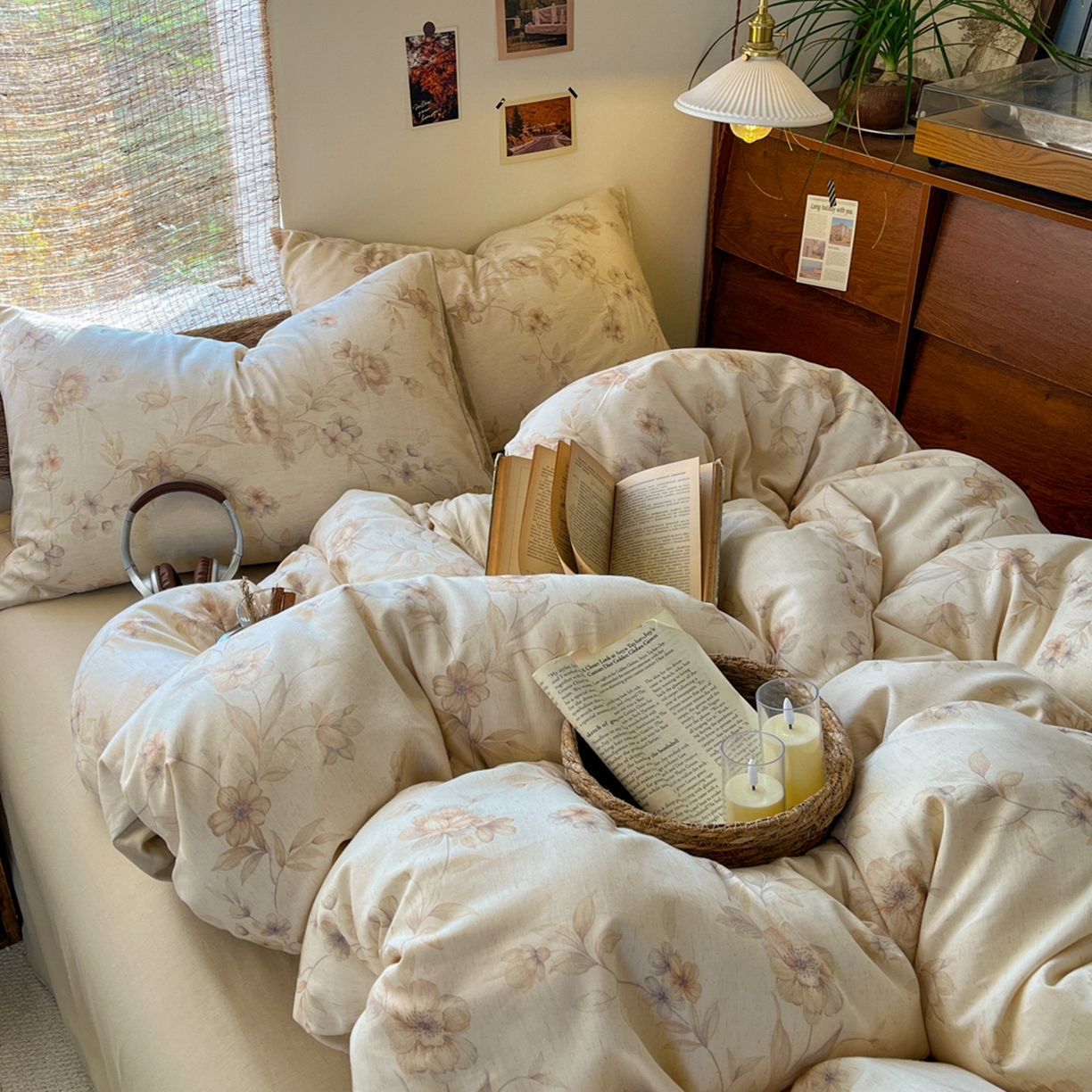 91家纺网 家纺一手货源 找家纺 金丝鸟家纺 2026春夏新款全棉纯棉棉麻印花四件套 匆匆那年