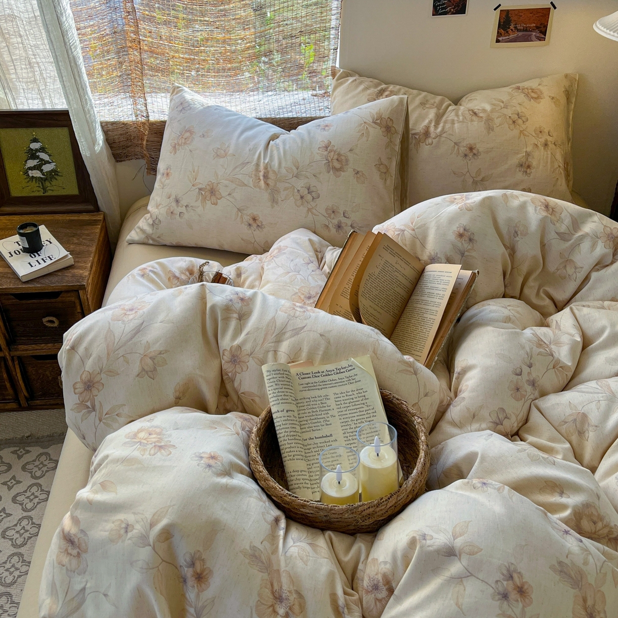 91家纺网 家纺一手货源 找家纺 金丝鸟家纺 2026春夏新款全棉纯棉棉麻印花四件套 匆匆那年