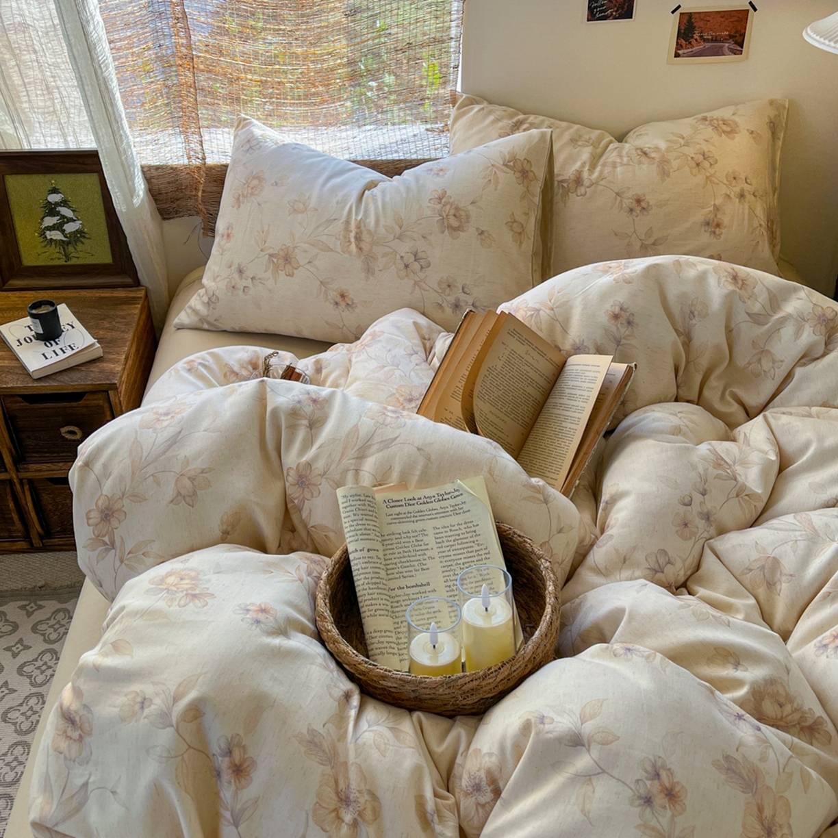 91家纺网 家纺一手货源 找家纺 金丝鸟家纺 2026春夏新款全棉纯棉棉麻印花四件套 匆匆那年