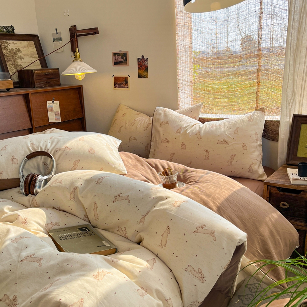 91家纺网 家纺一手货源 找家纺 金丝鸟家纺 2026春夏新款全棉纯棉棉麻印花四件套 芒兔