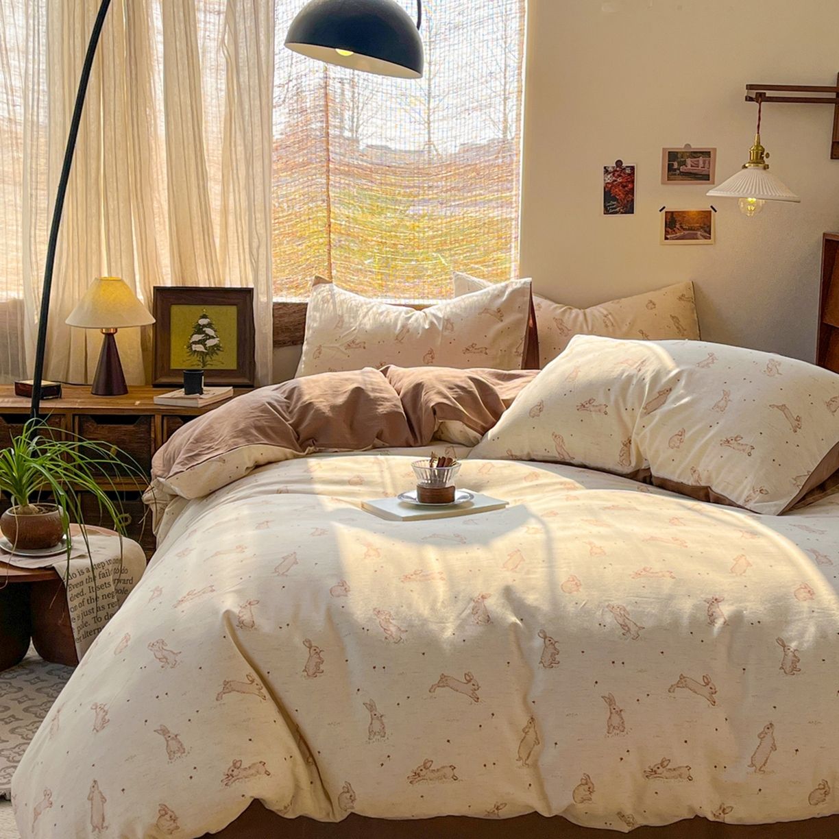 91家纺网 家纺一手货源 找家纺 金丝鸟家纺 2026春夏新款全棉纯棉棉麻印花四件套 芒兔