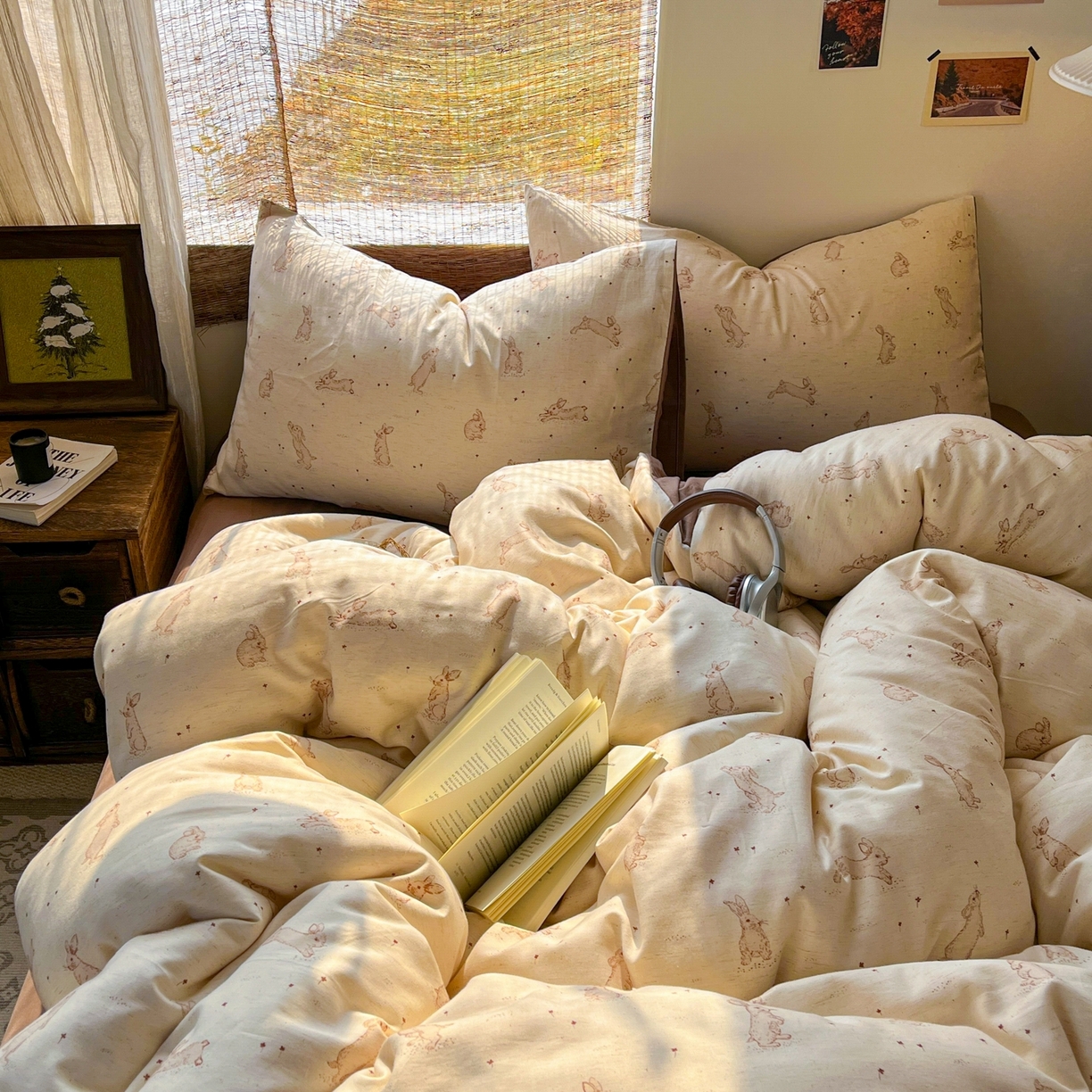 91家纺网 家纺一手货源 找家纺 金丝鸟家纺 2026春夏新款全棉纯棉棉麻印花四件套 芒兔