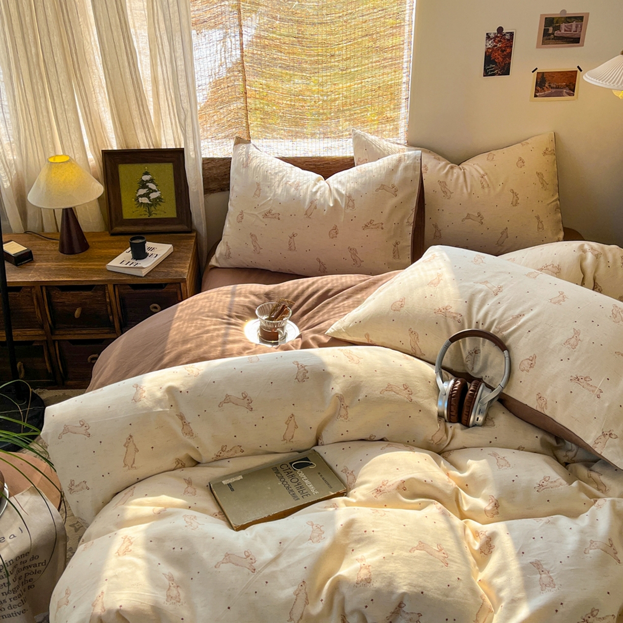 91家纺网 家纺一手货源 找家纺 金丝鸟家纺 2026春夏新款全棉纯棉棉麻印花四件套 芒兔