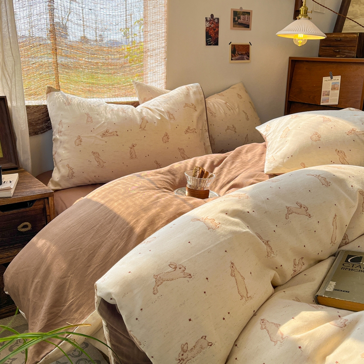 91家纺网 家纺一手货源 找家纺 金丝鸟家纺 2026春夏新款全棉纯棉棉麻印花四件套 芒兔