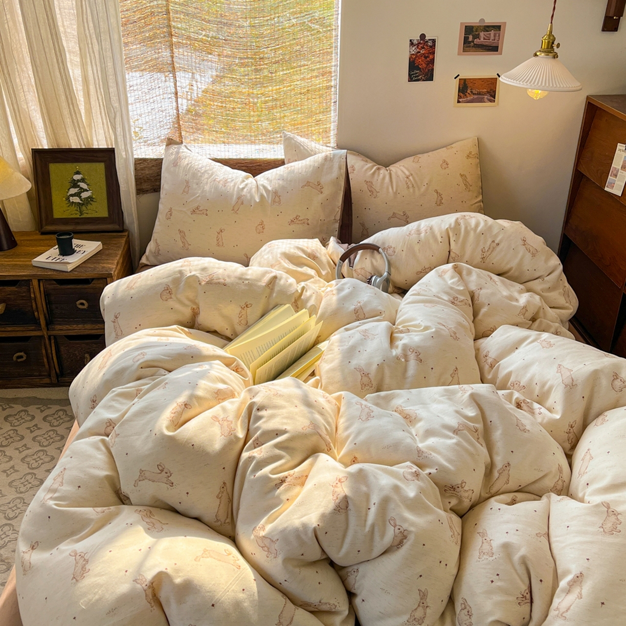 91家纺网 家纺一手货源 找家纺 金丝鸟家纺 2026春夏新款全棉纯棉棉麻印花四件套 芒兔