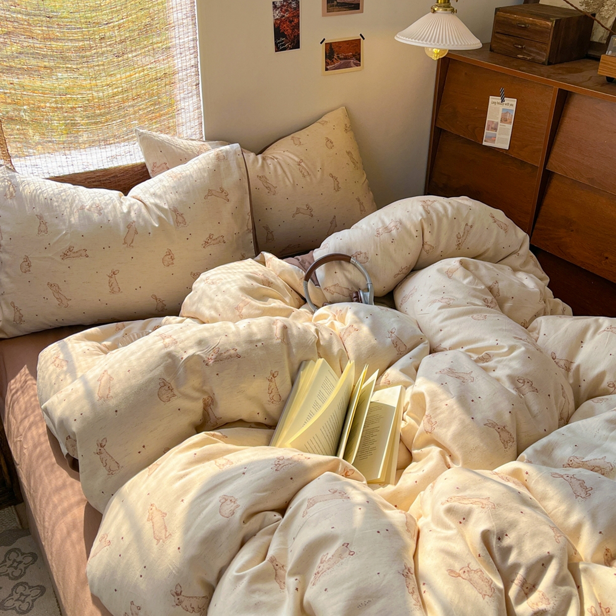 91家纺网 家纺一手货源 找家纺 金丝鸟家纺 2026春夏新款全棉纯棉棉麻印花四件套 芒兔