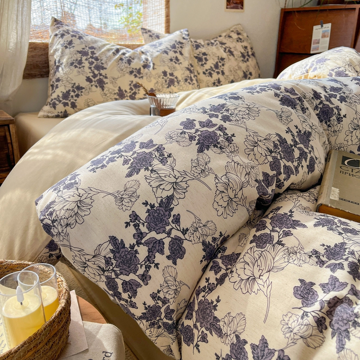 金丝鸟家纺 2026春夏新款全棉纯棉棉麻印花四件套 幽静