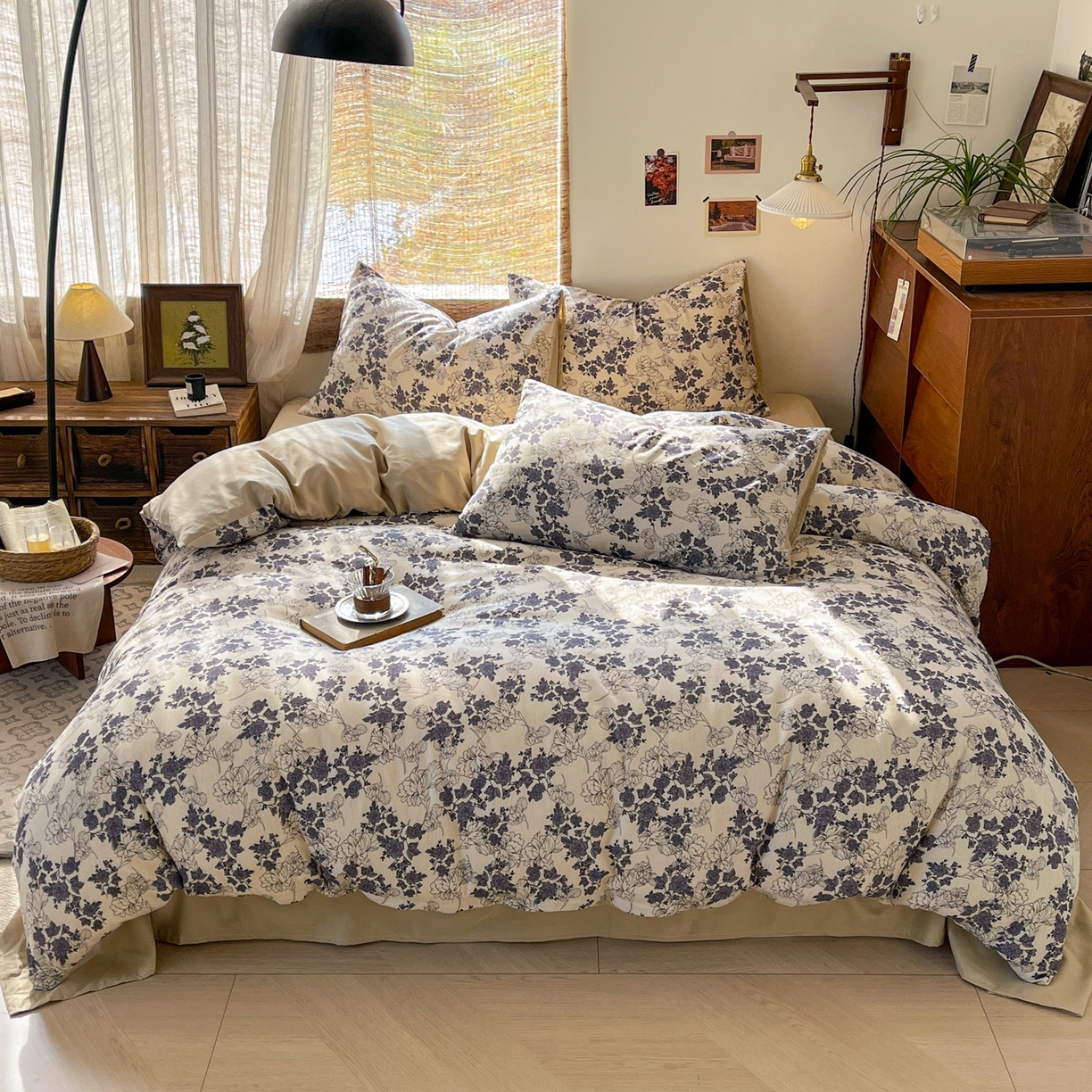 91家纺网 家纺一手货源 找家纺 金丝鸟家纺 2026春夏新款全棉纯棉棉麻印花四件套 幽静