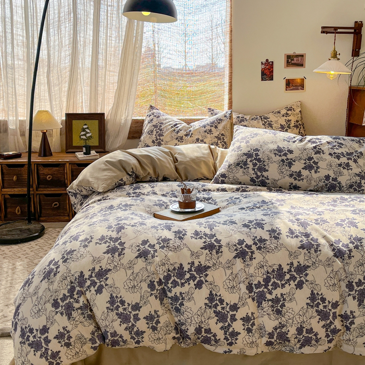 91家纺网 家纺一手货源 找家纺 金丝鸟家纺 2026春夏新款全棉纯棉棉麻印花四件套 幽静