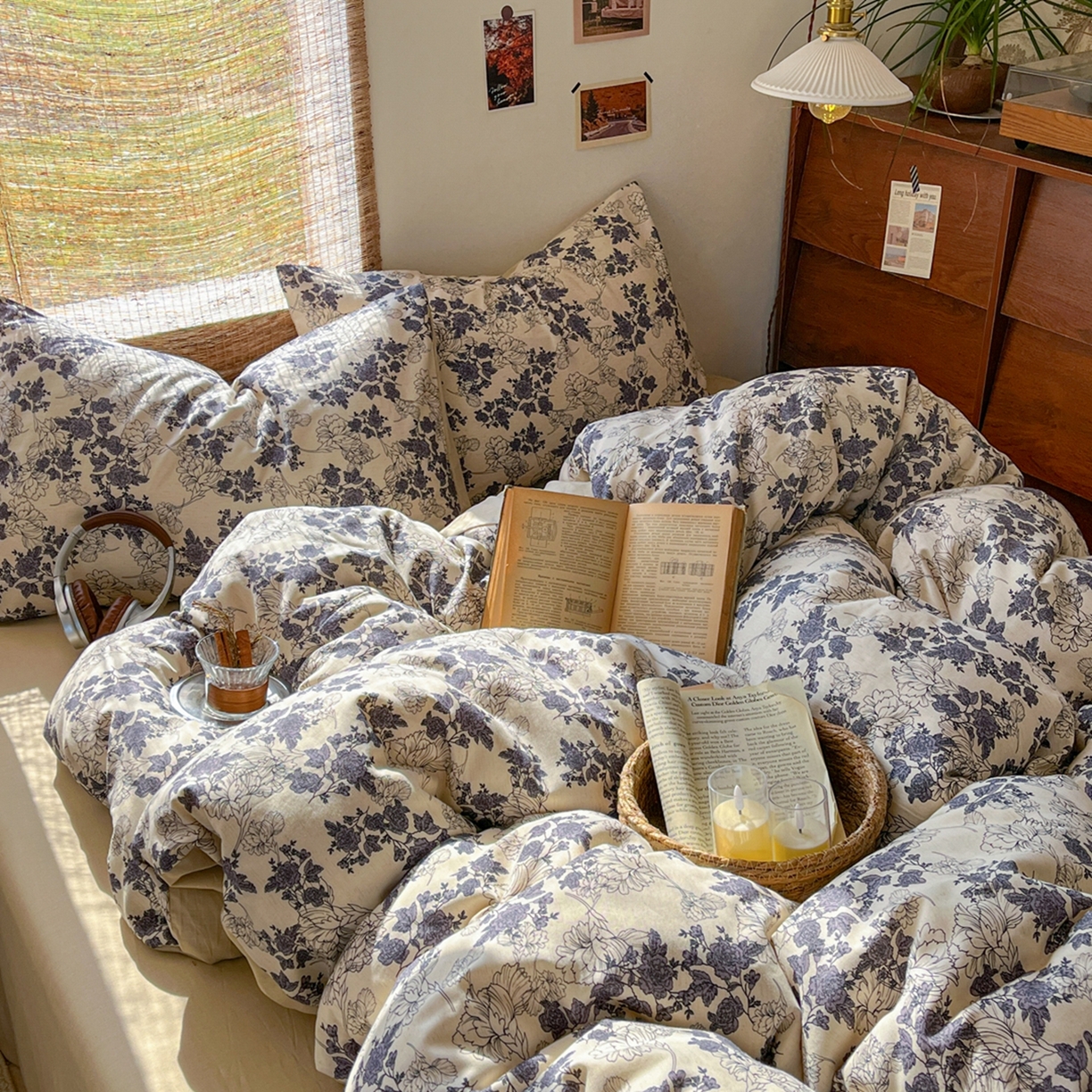 91家纺网 家纺一手货源 找家纺 金丝鸟家纺 2026春夏新款全棉纯棉棉麻印花四件套 幽静