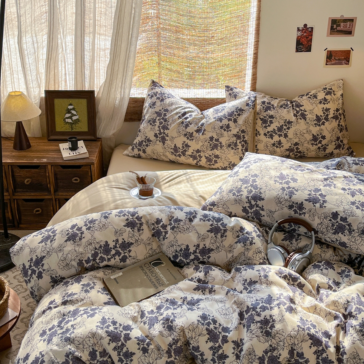 91家纺网 家纺一手货源 找家纺 金丝鸟家纺 2026春夏新款全棉纯棉棉麻印花四件套 幽静