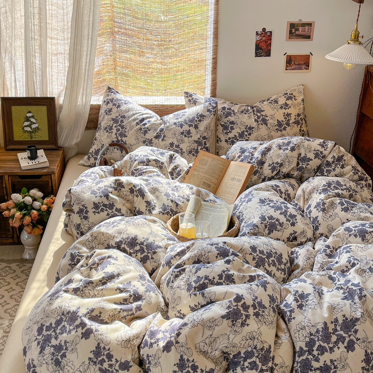 91家纺网 家纺一手货源 找家纺 金丝鸟家纺 2026春夏新款全棉纯棉棉麻印花四件套 幽静