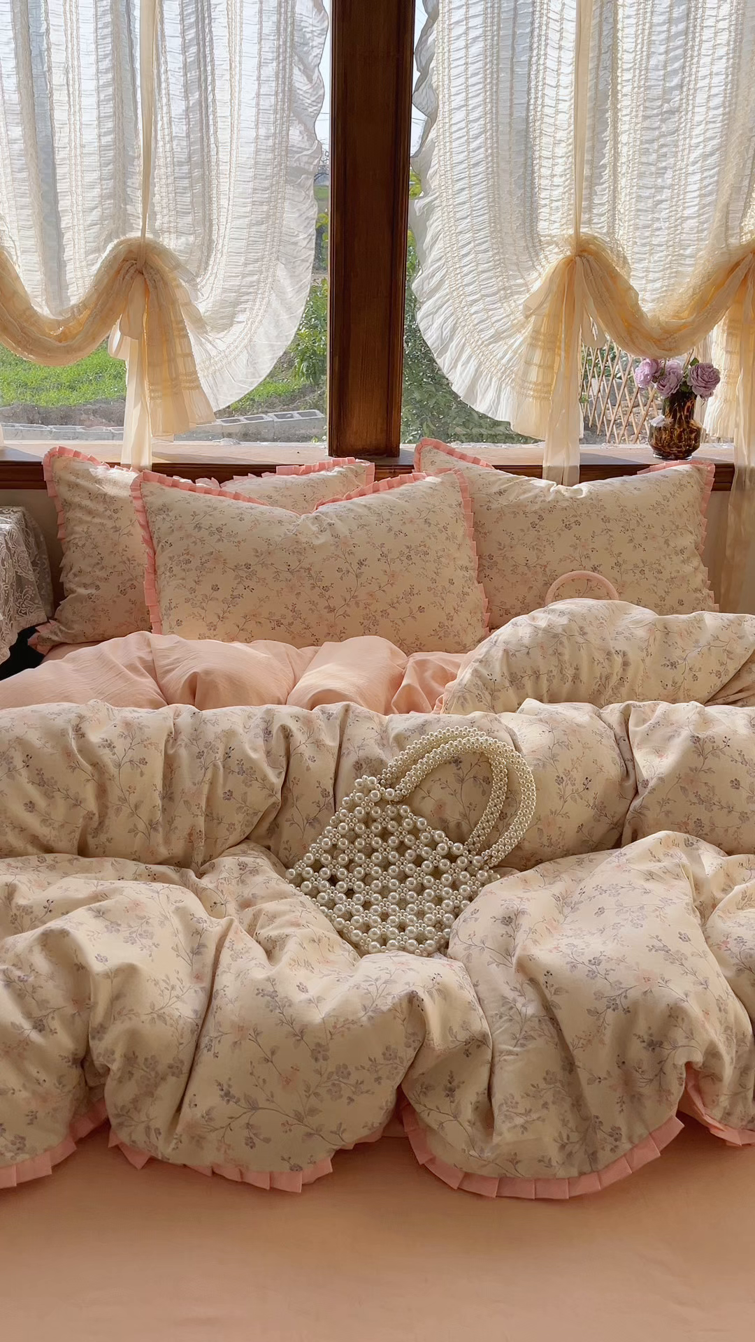 91家纺网 家纺一手货源 找家纺 （总）金丝鸟家纺 2026春夏新款全棉纯棉棉麻印花木耳花边款四件套