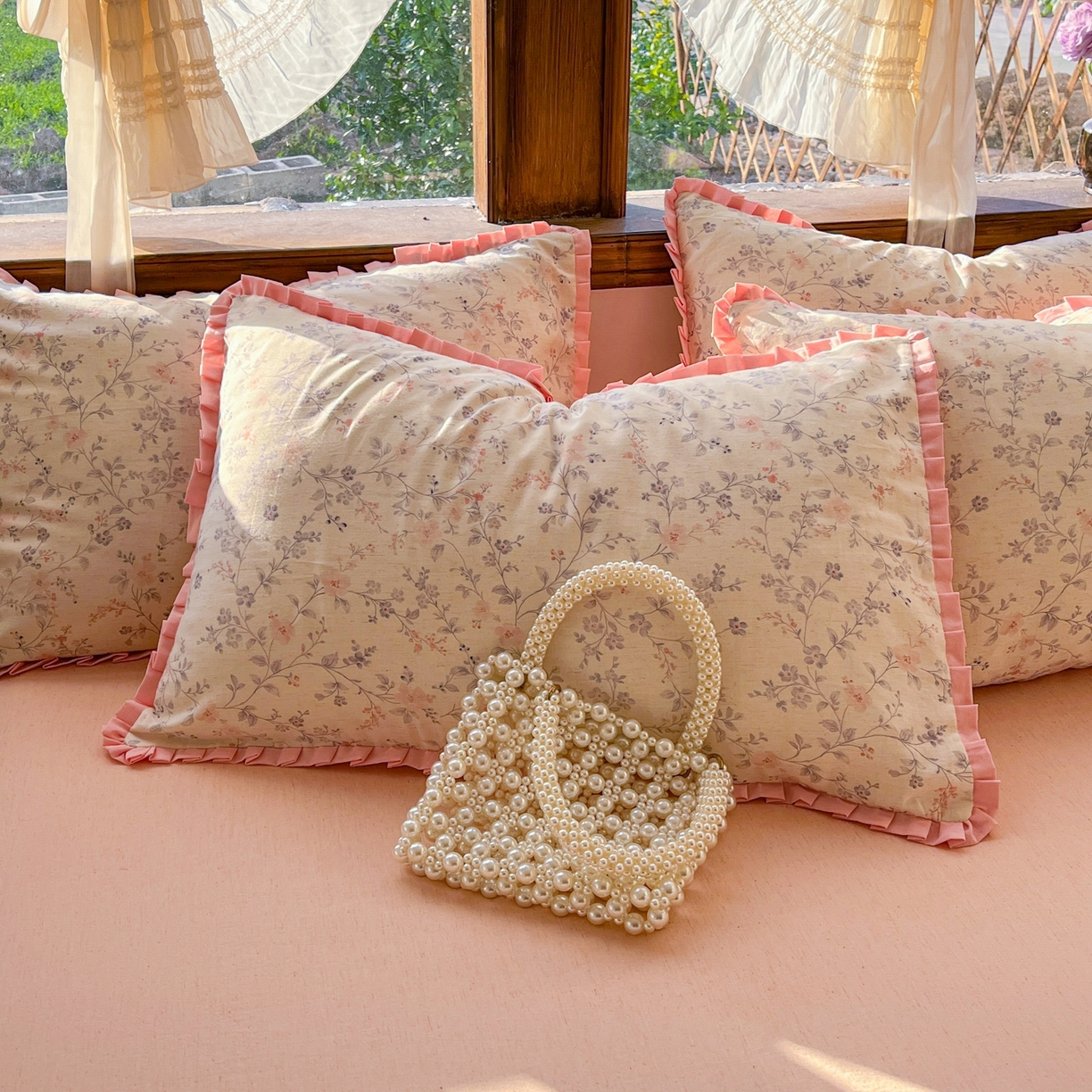 91家纺网 家纺一手货源 找家纺 （总）金丝鸟家纺 2026春夏新款全棉纯棉棉麻印花木耳花边款四件套