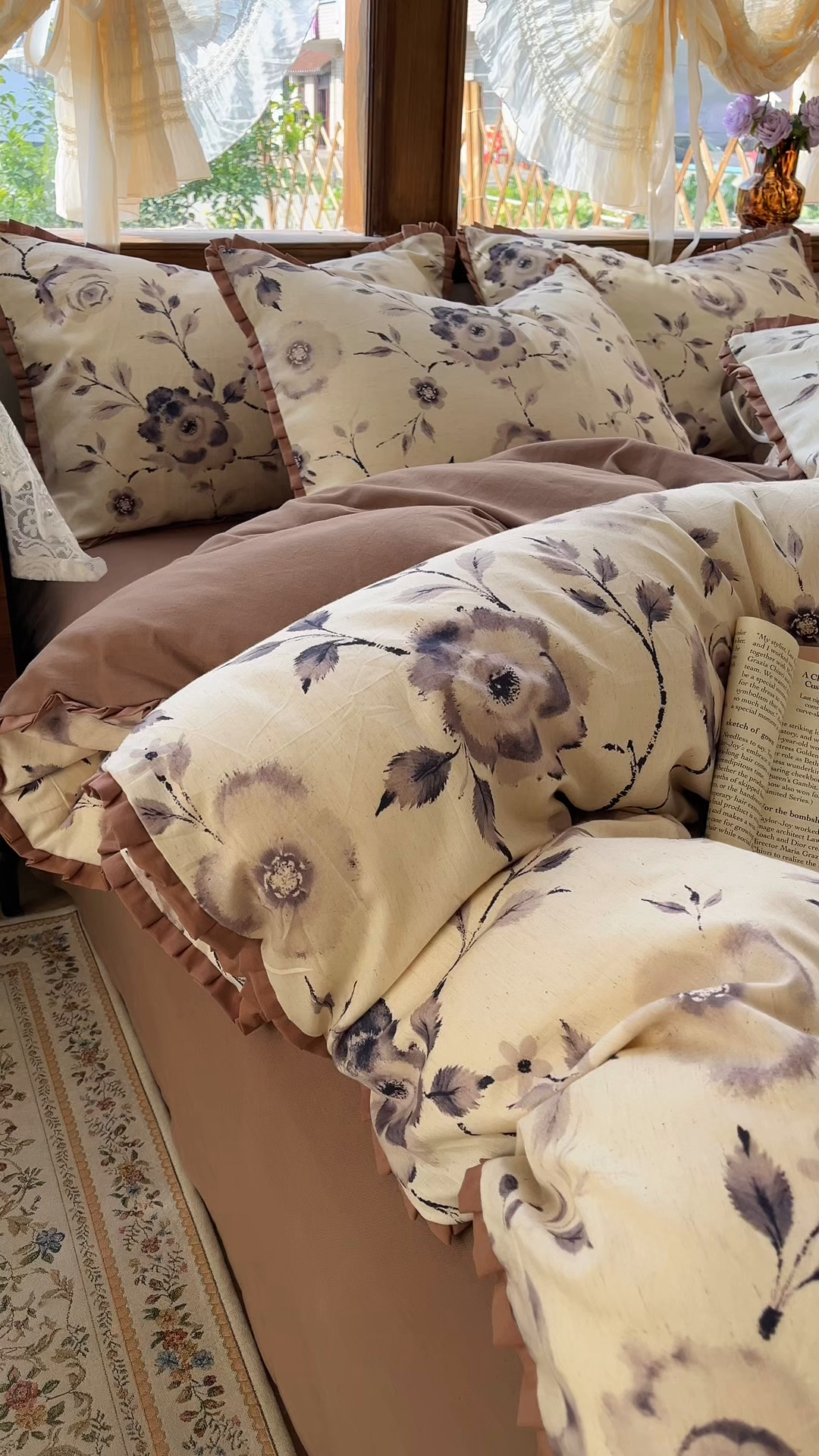 91家纺网 家纺一手货源 找家纺 金丝鸟家纺 2026春夏新款全棉纯棉棉麻印花木耳花边款四件套 莫凡