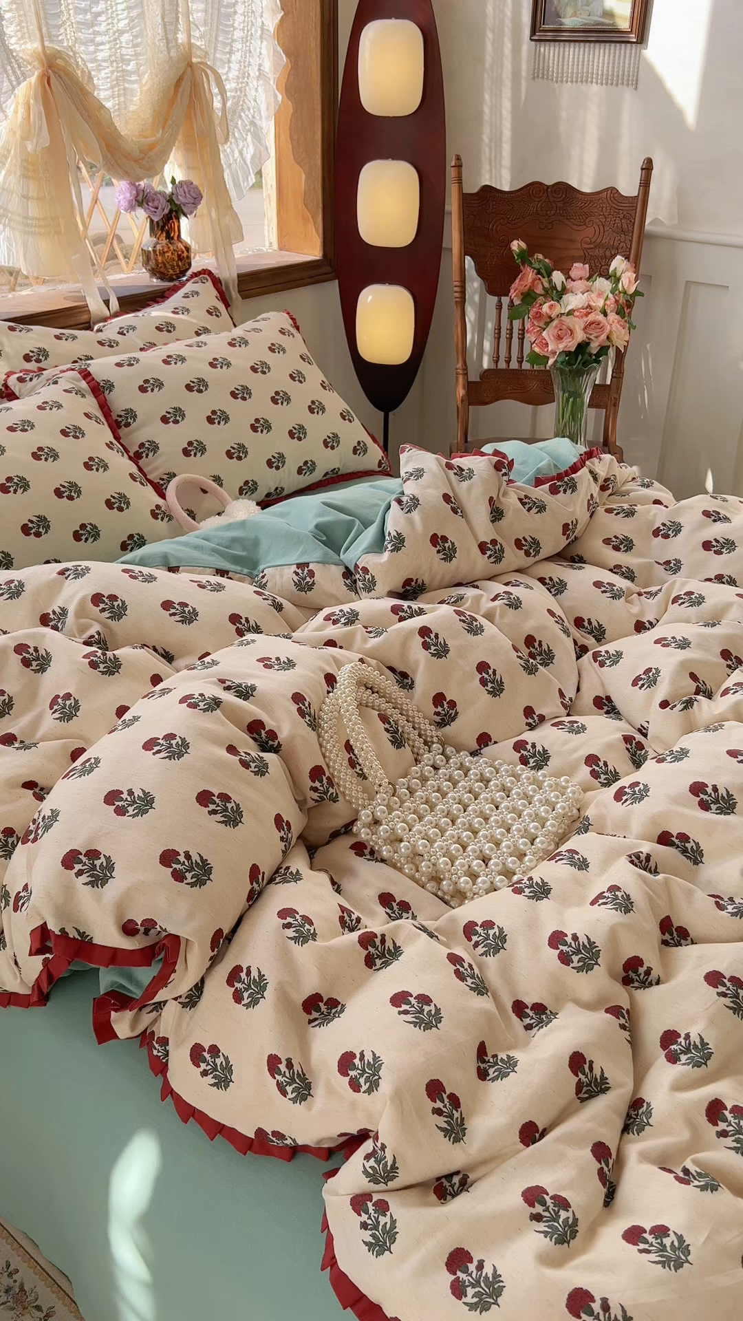 91家纺网 家纺一手货源 找家纺 金丝鸟家纺 2026春夏新款全棉纯棉棉麻印花木耳花边款四件套 如约