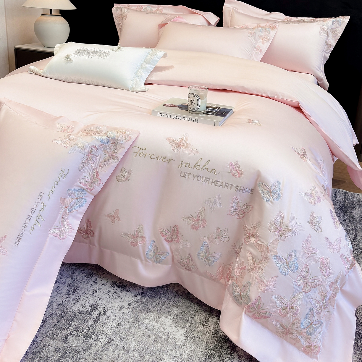 91家纺网 家纺一手货源 找家纺 星蕴家纺 2026新款双股贡缎长绒棉四件套-挚爱 挚爱-浪漫粉