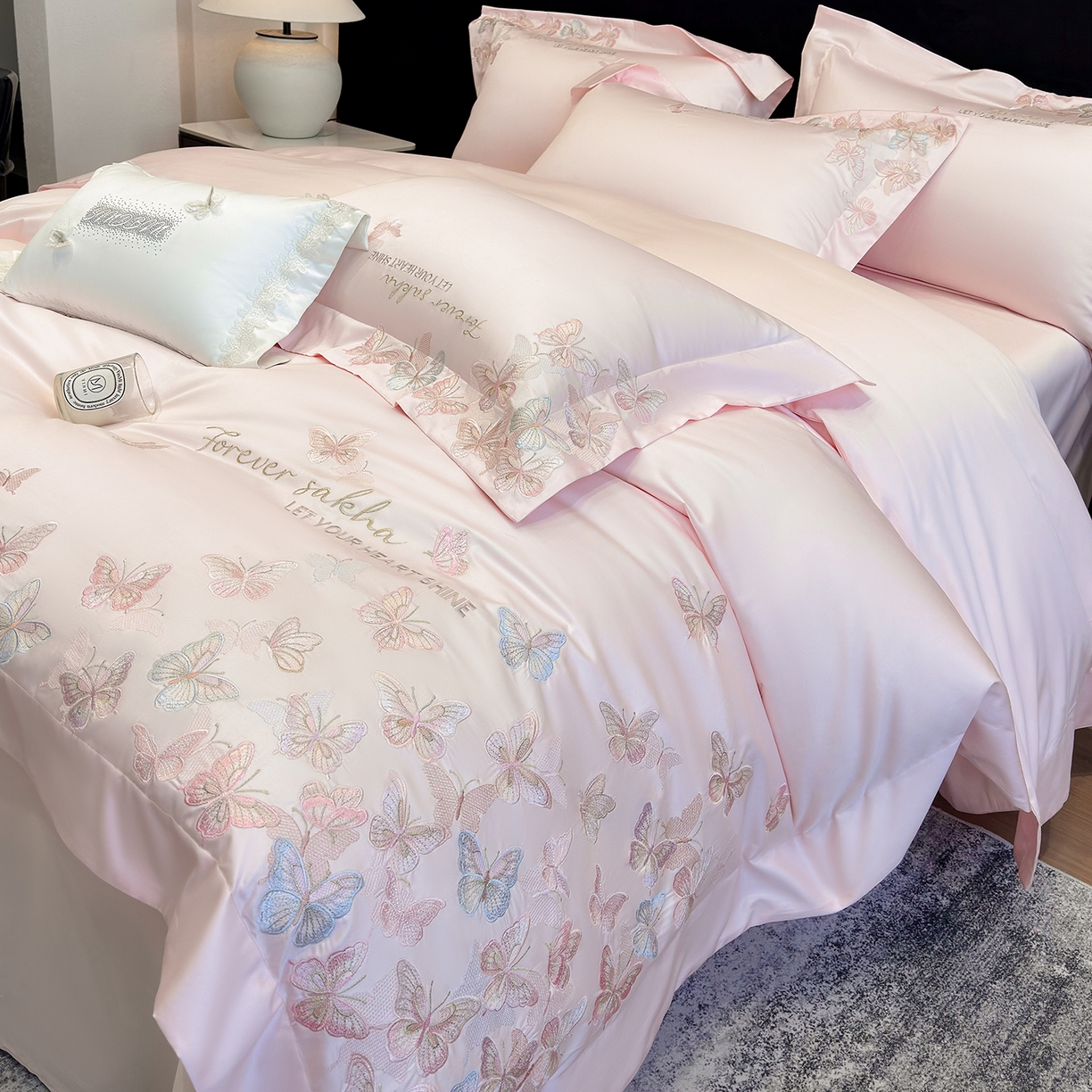 91家纺网 家纺一手货源 找家纺 星蕴家纺 2026新款双股贡缎长绒棉四件套-挚爱 挚爱-浪漫粉