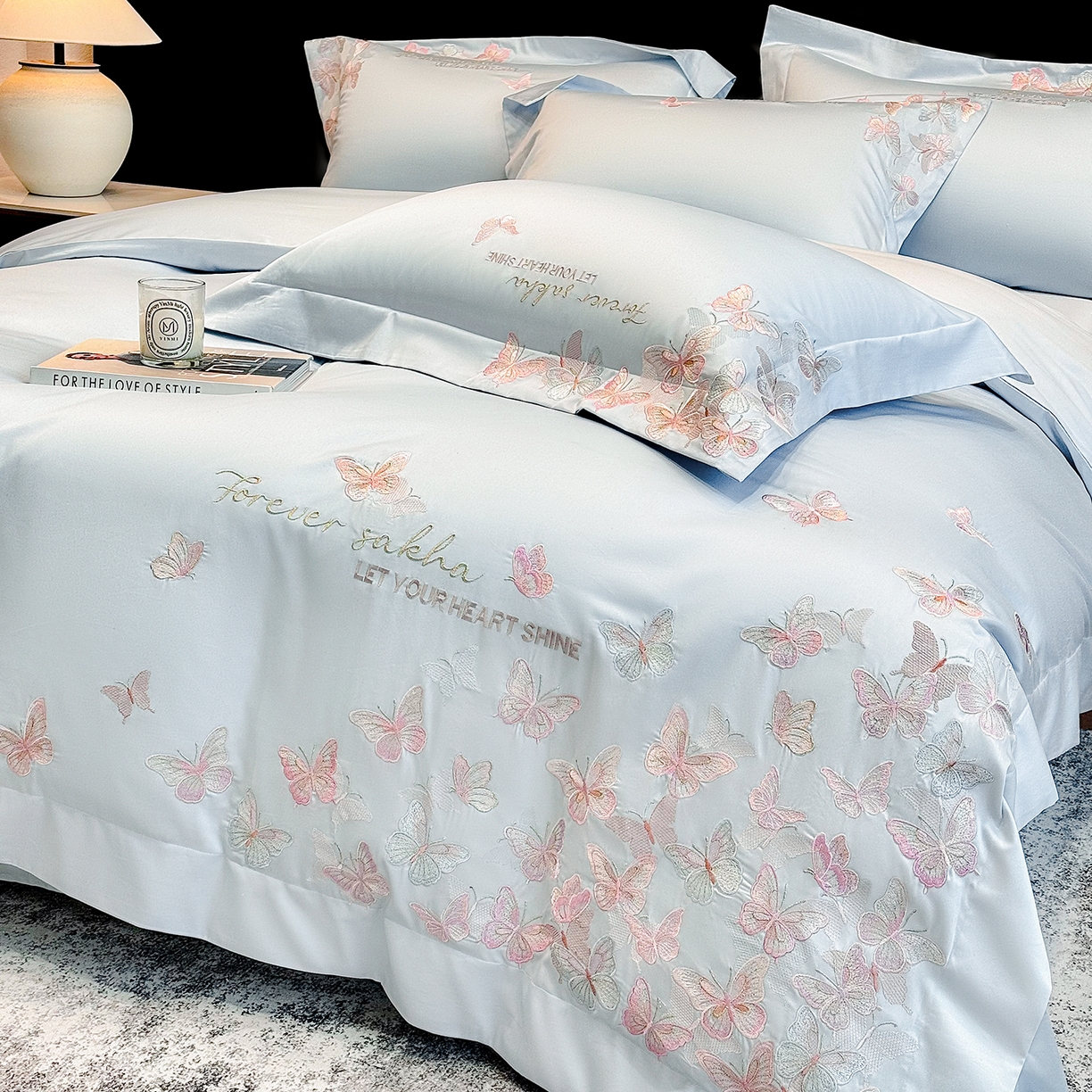 91家纺网 家纺一手货源 找家纺 星蕴家纺 2026新款双股贡缎长绒棉四件套-挚爱 挚爱-魅力蓝