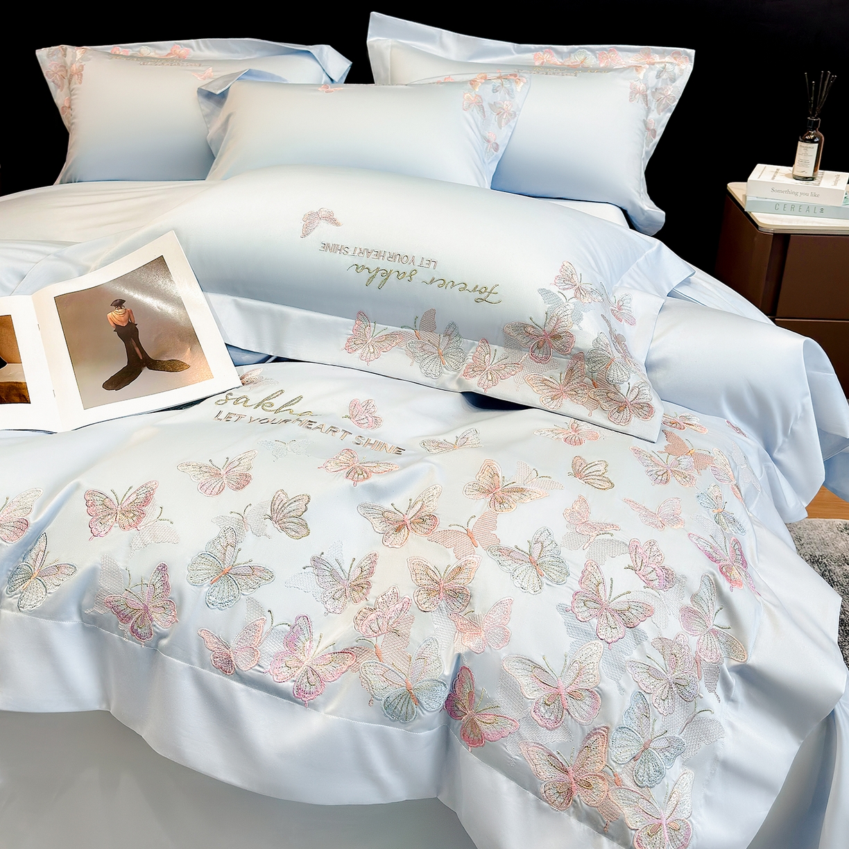 91家纺网 家纺一手货源 找家纺 星蕴家纺 2026新款双股贡缎长绒棉四件套-挚爱 挚爱-魅力蓝