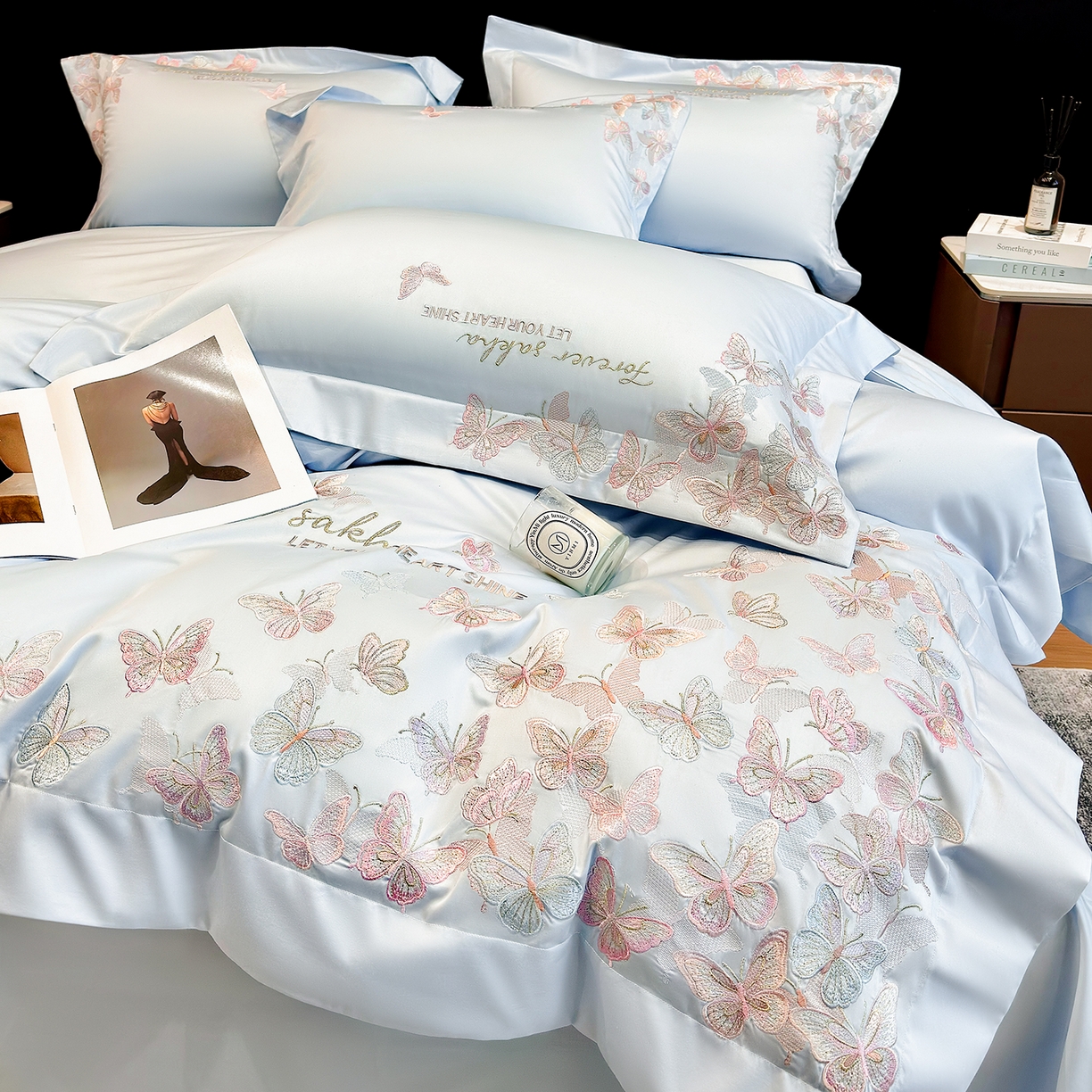 91家纺网 家纺一手货源 找家纺 星蕴家纺 2026新款双股贡缎长绒棉四件套-挚爱 挚爱-魅力蓝