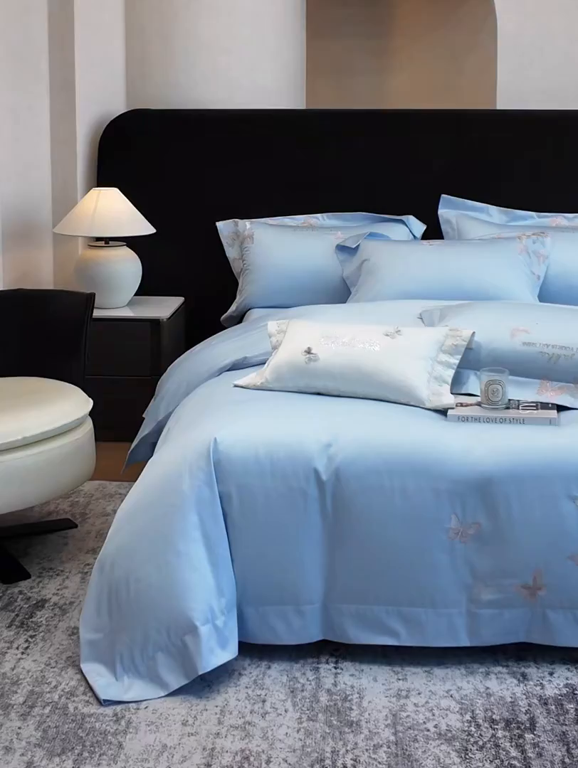 91家纺网 家纺一手货源 找家纺 星蕴家纺 2026新款双股贡缎长绒棉四件套-挚爱 挚爱-魅力蓝