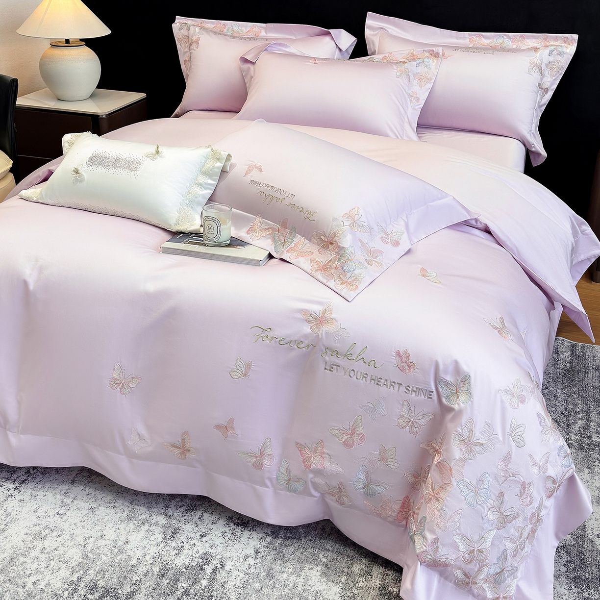 91家纺网 家纺一手货源 找家纺 星蕴家纺 2026新款双股贡缎长绒棉四件套-挚爱 挚爱-梦幻紫