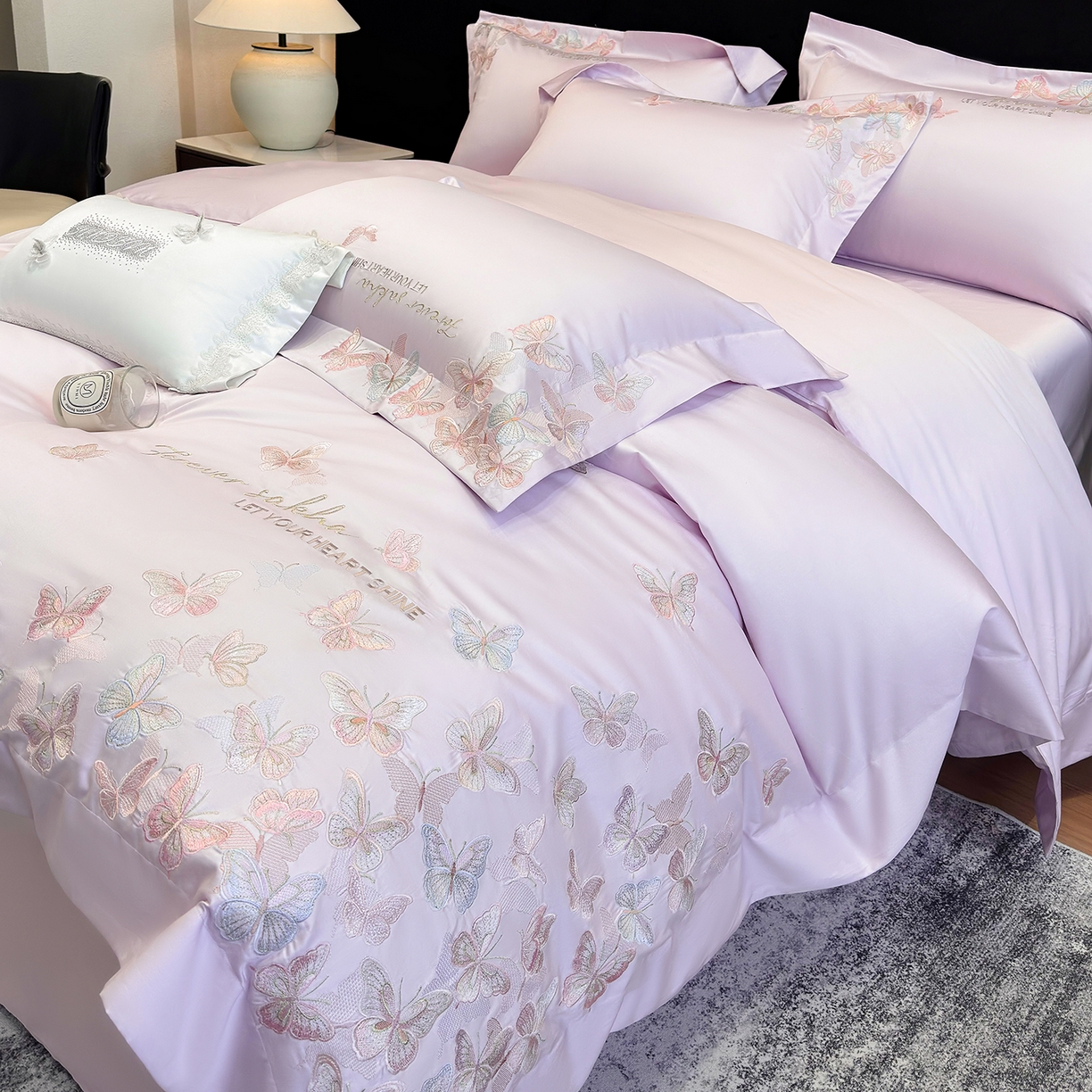 91家纺网 家纺一手货源 找家纺 星蕴家纺 2026新款双股贡缎长绒棉四件套-挚爱 挚爱-梦幻紫