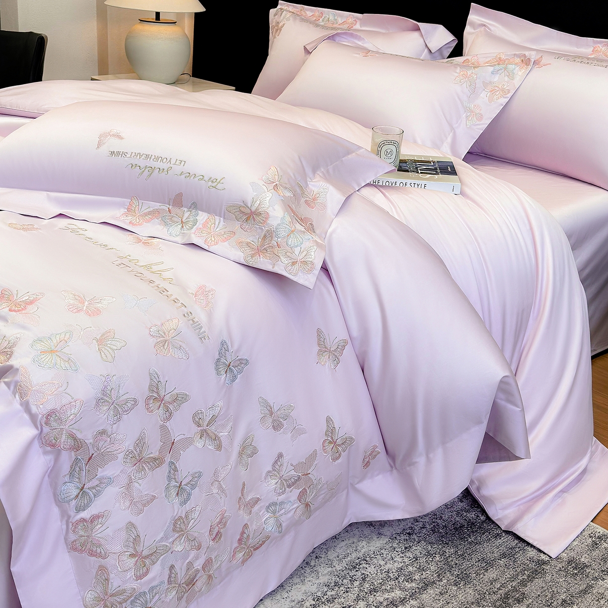 91家纺网 家纺一手货源 找家纺 星蕴家纺 2026新款双股贡缎长绒棉四件套-挚爱 挚爱-梦幻紫