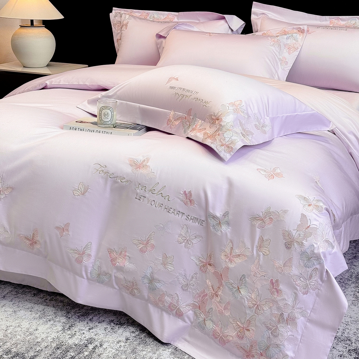 91家纺网 家纺一手货源 找家纺 星蕴家纺 2026新款双股贡缎长绒棉四件套-挚爱 挚爱-梦幻紫