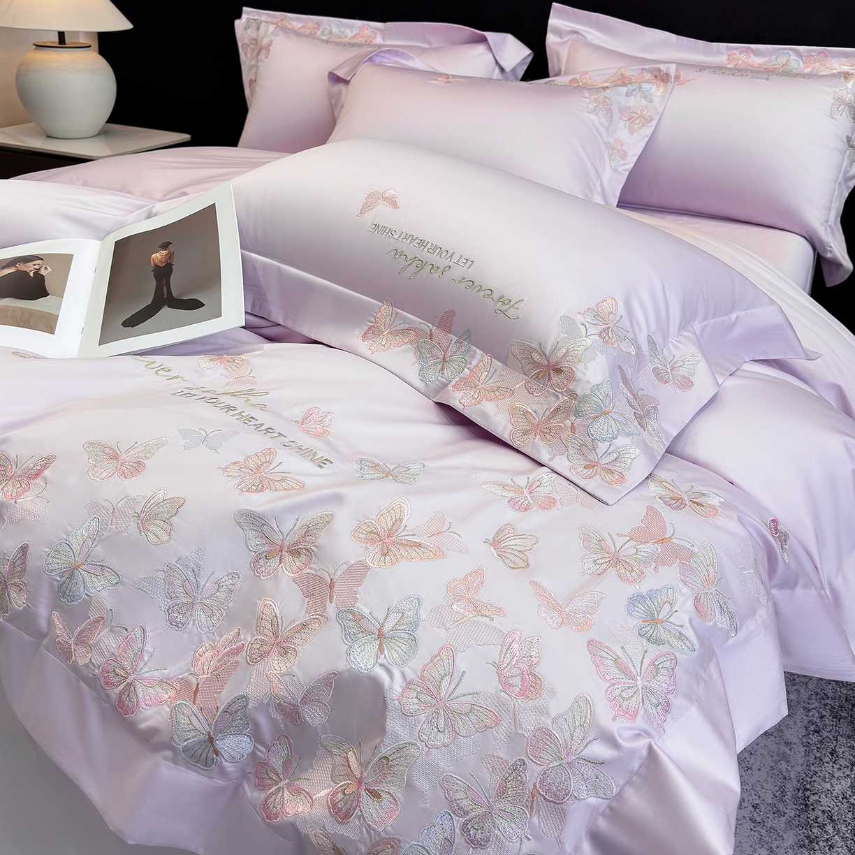 91家纺网 家纺一手货源 找家纺 星蕴家纺 2026新款双股贡缎长绒棉四件套-挚爱 挚爱-梦幻紫