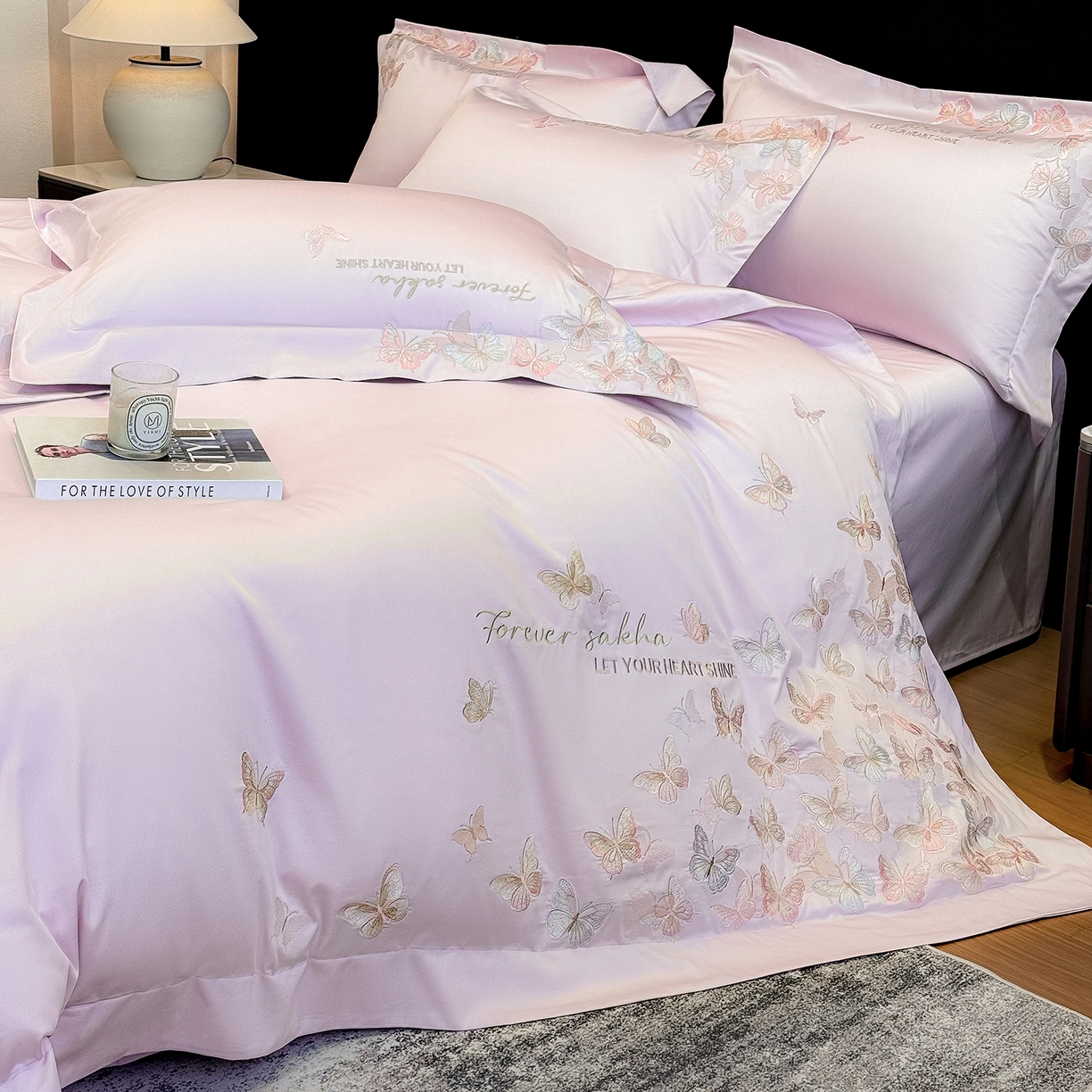 91家纺网 家纺一手货源 找家纺 星蕴家纺 2026新款双股贡缎长绒棉四件套-挚爱 挚爱-梦幻紫