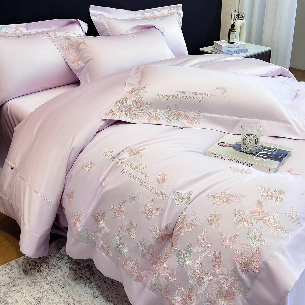 91家纺网 家纺一手货源 找家纺 星蕴家纺 2026新款双股贡缎长绒棉四件套-挚爱 挚爱-梦幻紫