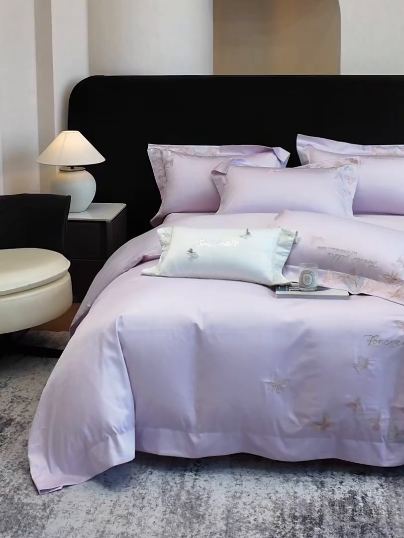 91家纺网 家纺一手货源 找家纺 星蕴家纺 2026新款双股贡缎长绒棉四件套-挚爱 挚爱-梦幻紫