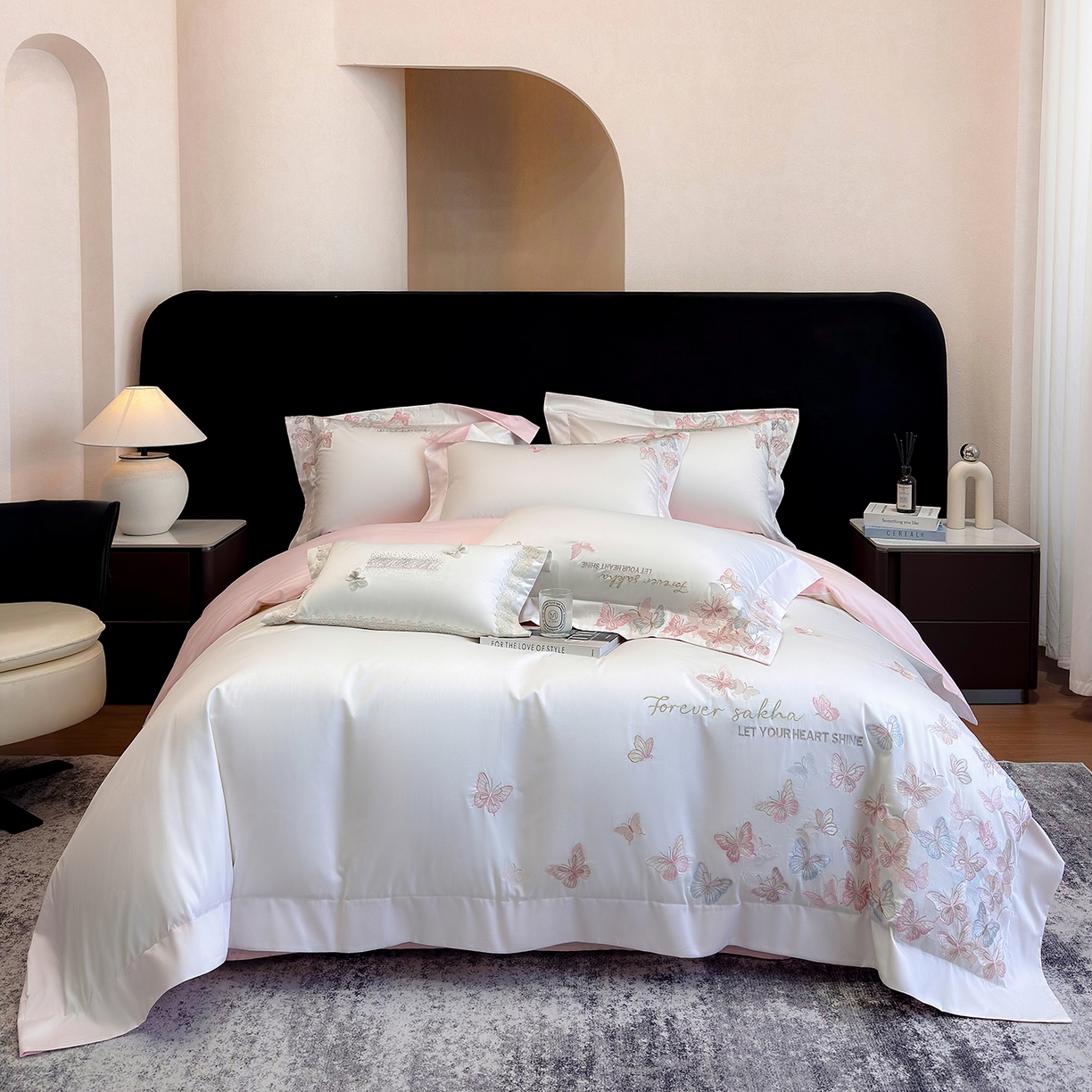 星蕴家纺 2026新款双股贡缎长绒棉四件套-挚爱 挚爱-珍珠白