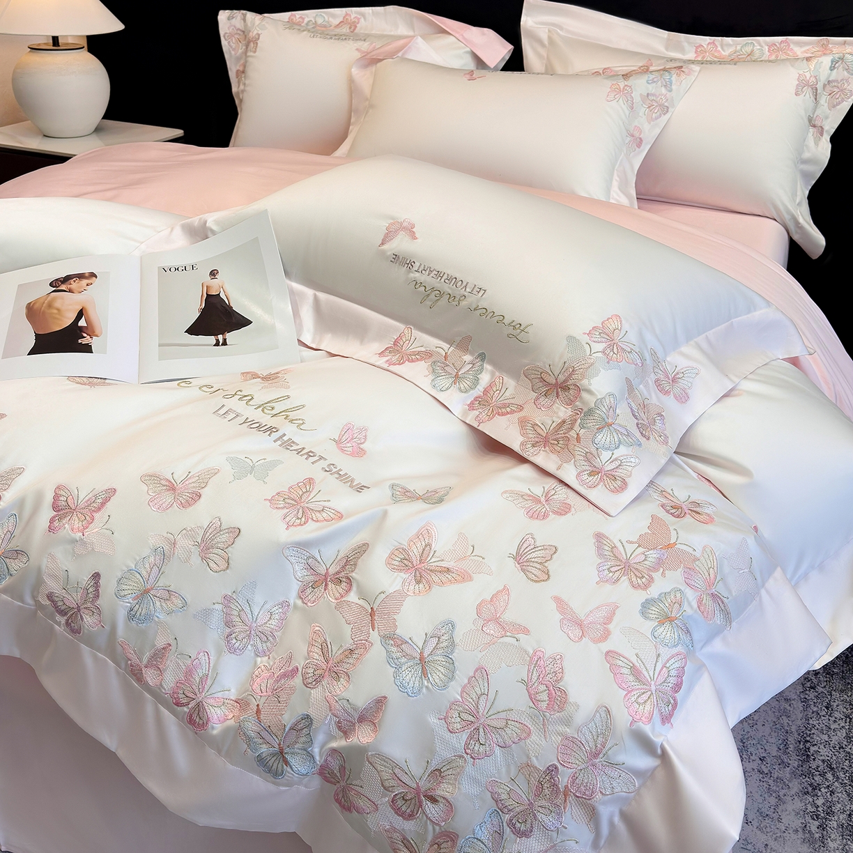 91家纺网 家纺一手货源 找家纺 星蕴家纺 2026新款双股贡缎长绒棉四件套-挚爱 挚爱-珍珠白