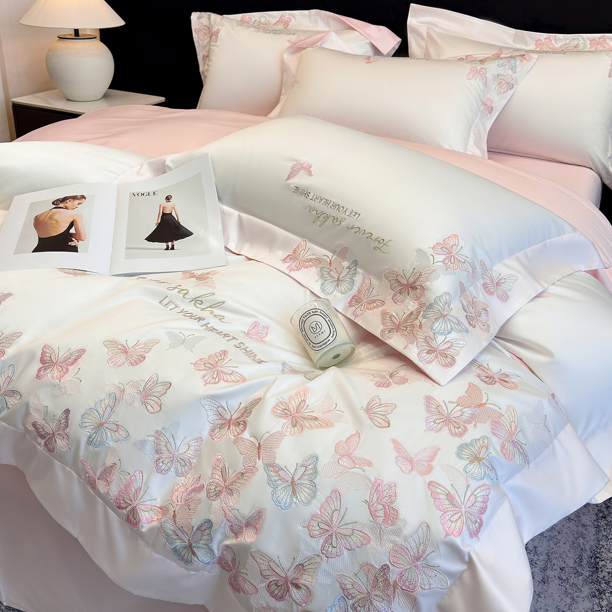 91家纺网 家纺一手货源 找家纺 星蕴家纺 2026新款双股贡缎长绒棉四件套-挚爱 挚爱-珍珠白