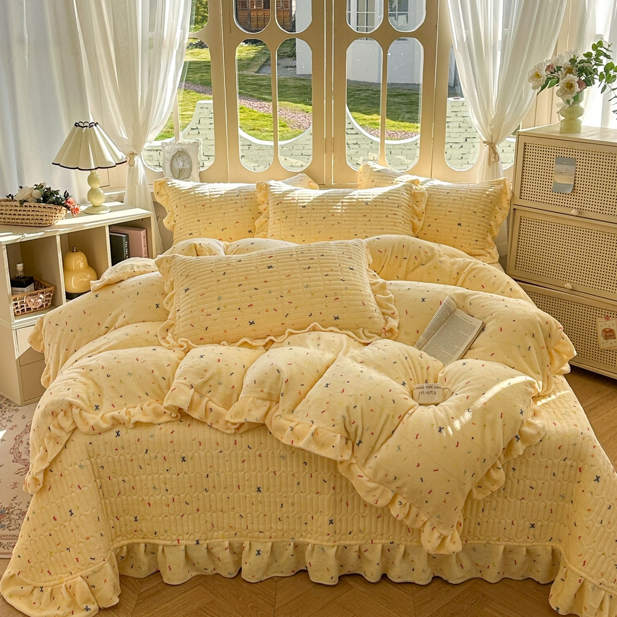 91家纺网 家纺一手货源 找家纺 （总）美梦家纺 2026新款高克重全棉花边云感棉床盖四件套