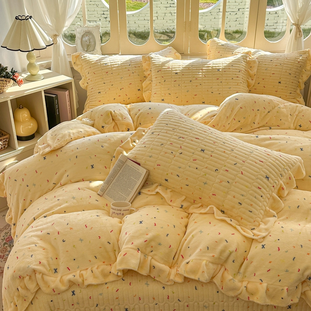 91家纺网 家纺一手货源 找家纺 （总）美梦家纺 2025新款牛奶绒花边夹棉床盖四件套