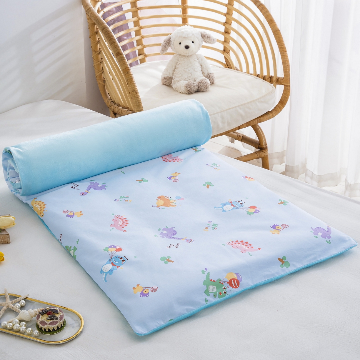 91家纺网 家纺一手货源 找家纺 (总）乐秀 2026新款幼儿园双面四季款儿童床垫套+床垫芯