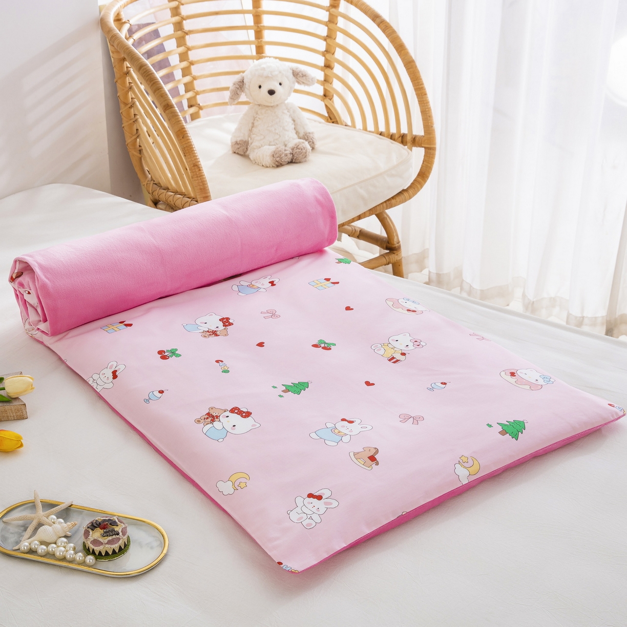 91家纺网 家纺一手货源 找家纺 (总）乐秀 2026新款幼儿园双面四季款儿童床垫套+床垫芯