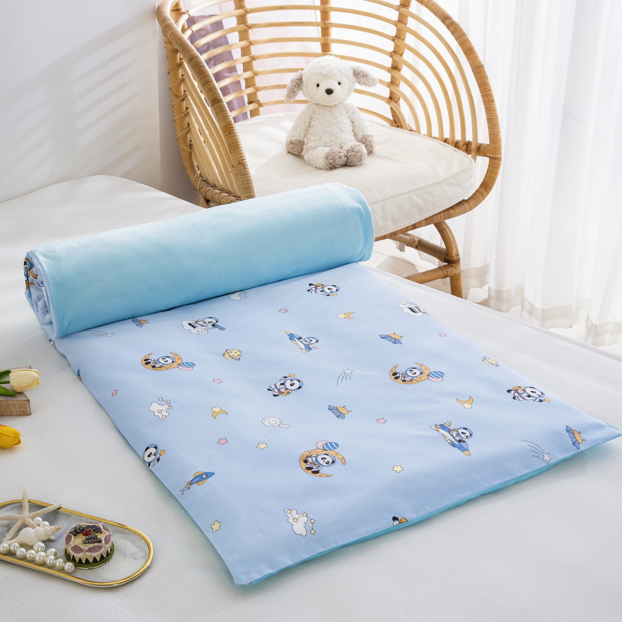 91家纺网 家纺一手货源 找家纺 (总）乐秀 2026新款幼儿园双面四季款儿童床垫套+床垫芯