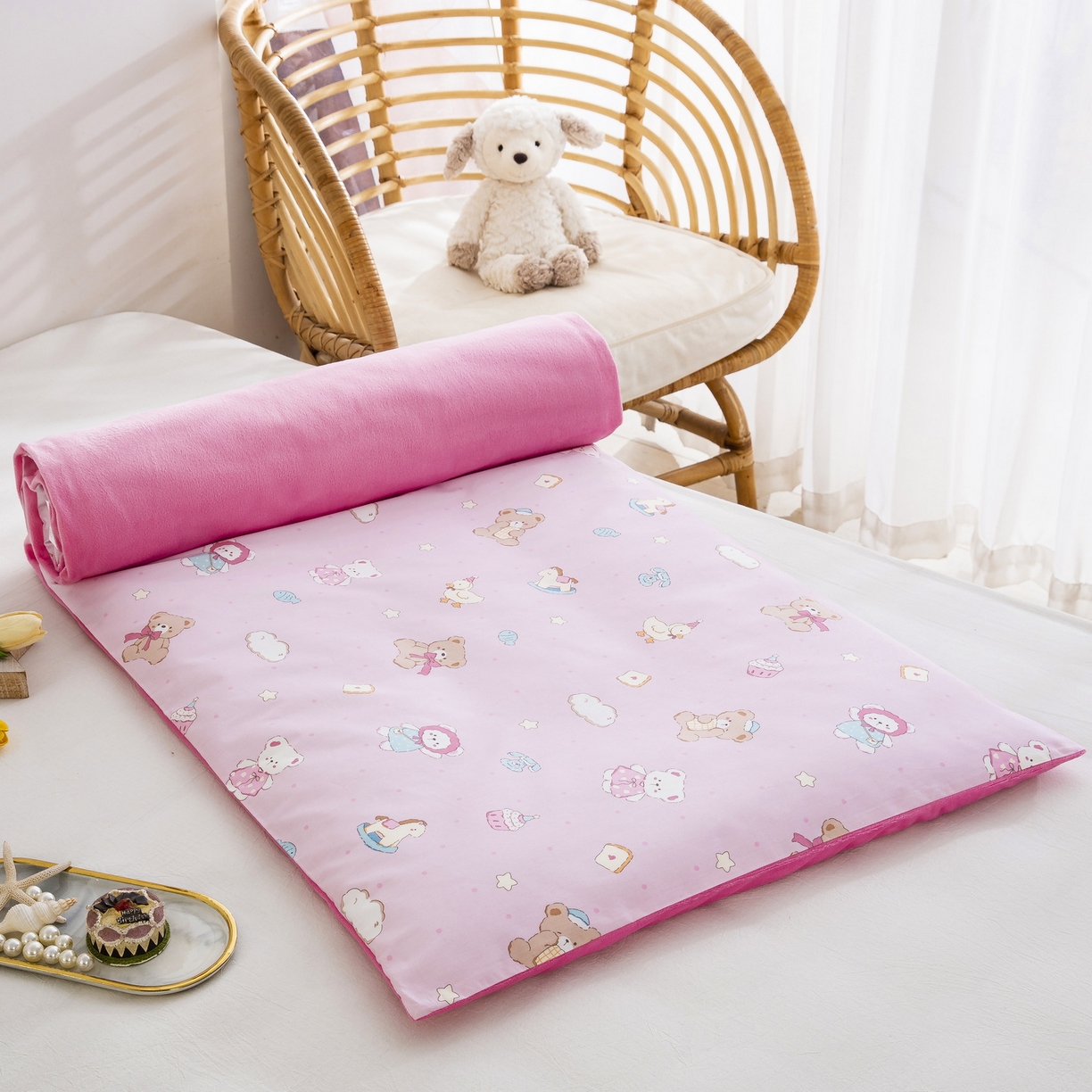 91家纺网 家纺一手货源 找家纺 (总）乐秀 2026新款幼儿园双面四季款儿童床垫套+床垫芯