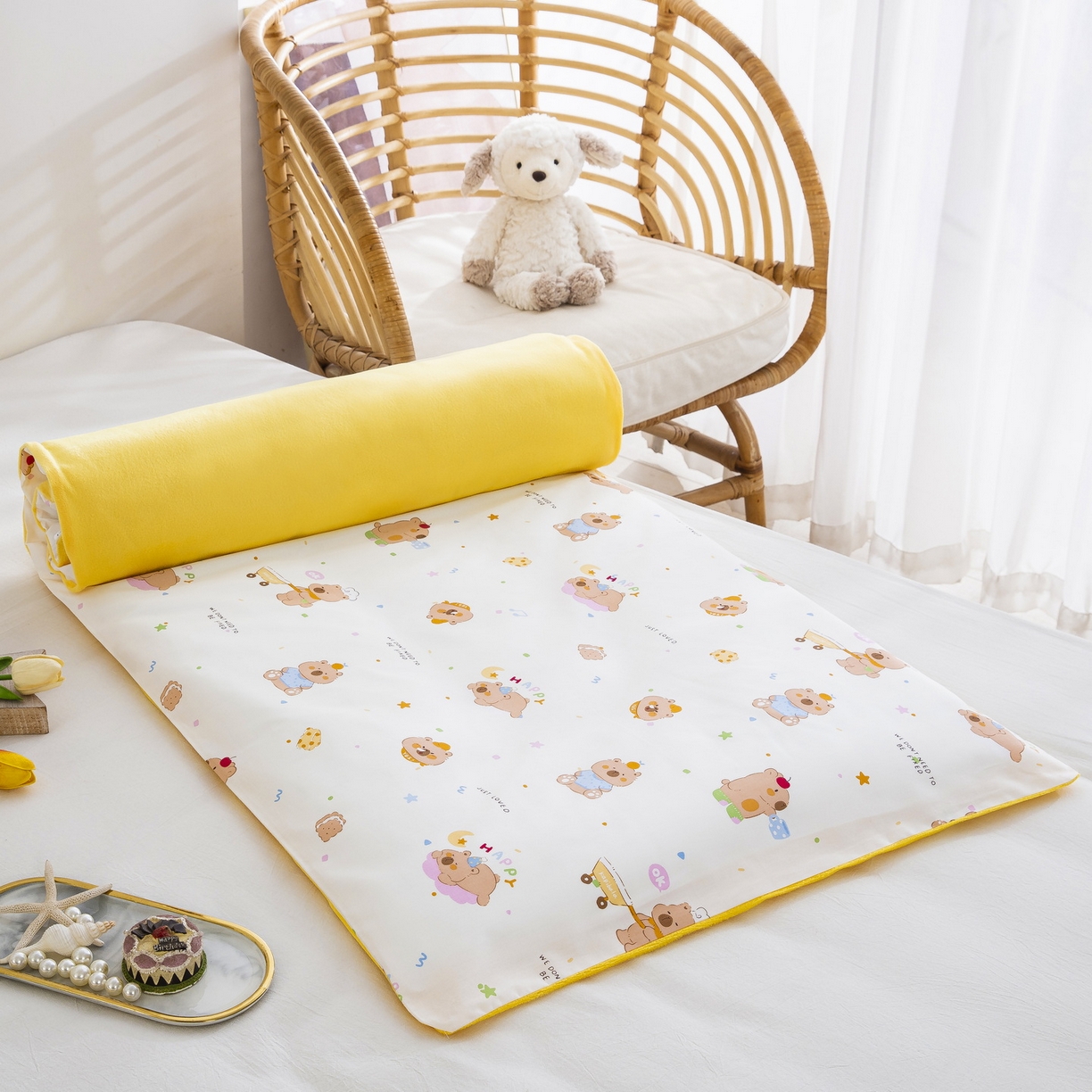 乐秀 2026新款幼儿园双面四季款儿童床垫套+床垫芯 开心卡皮巴拉