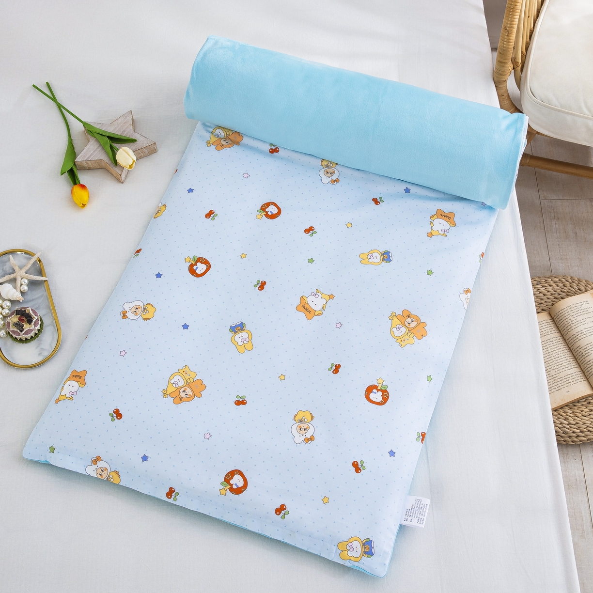 91家纺网 家纺一手货源 找家纺 乐秀 2026新款幼儿园双面四季款儿童床垫套+床垫芯 星星小伙伴