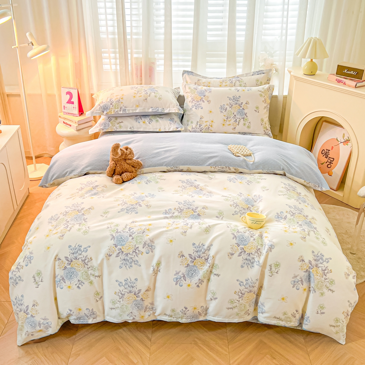 91家纺网 家纺一手货源 找家纺 珂博家纺 2026新款12868全棉纯棉小清新印花四件套 晨曦花露