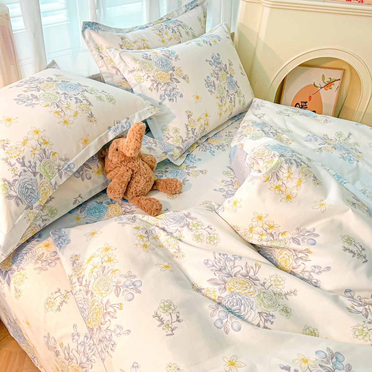 91家纺网 家纺一手货源 找家纺 珂博家纺 2026新款12868全棉纯棉小清新印花四件套 晨曦花露