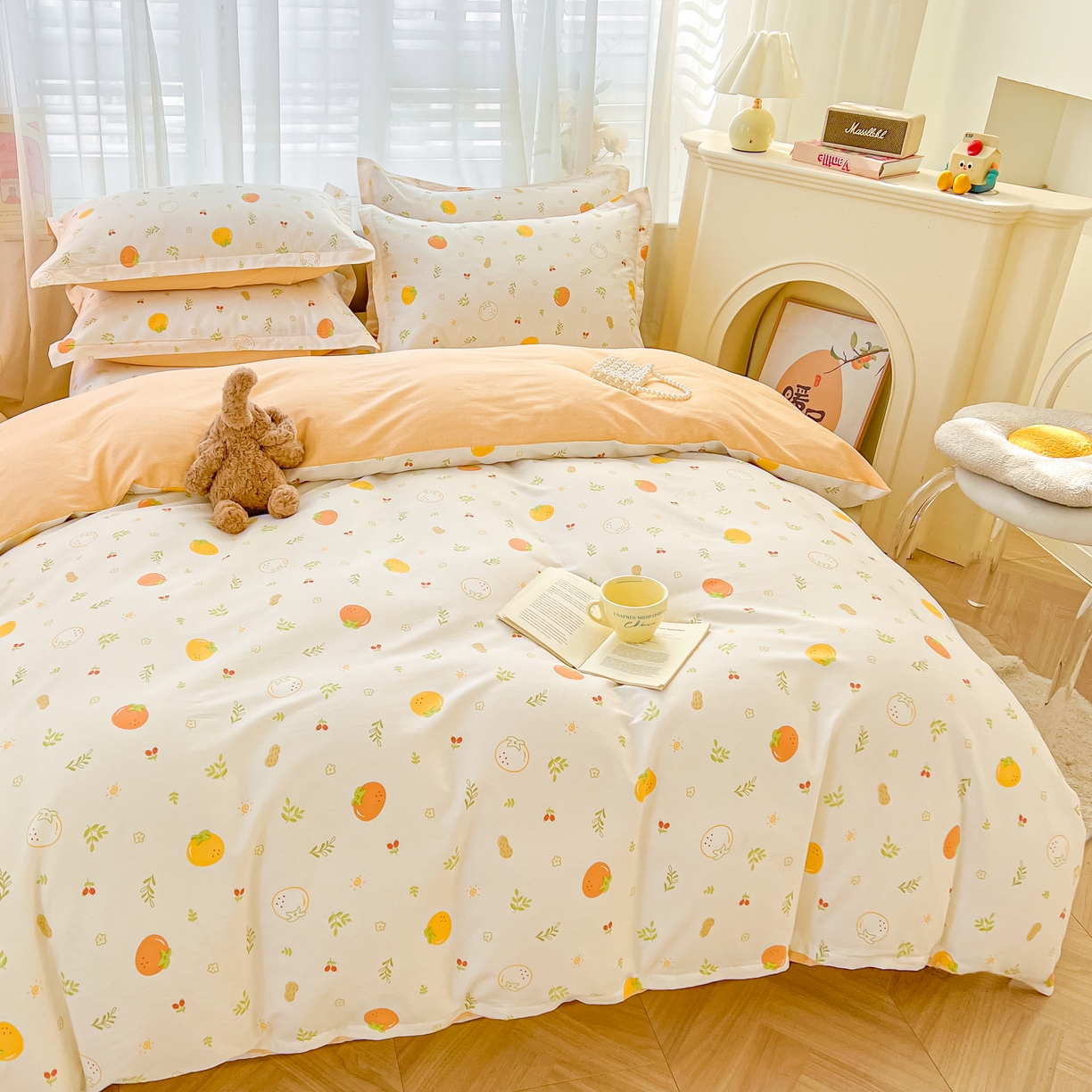 91家纺网 家纺一手货源 找家纺 珂博家纺 2026新款12868全棉纯棉小清新印花四件套 好柿发生