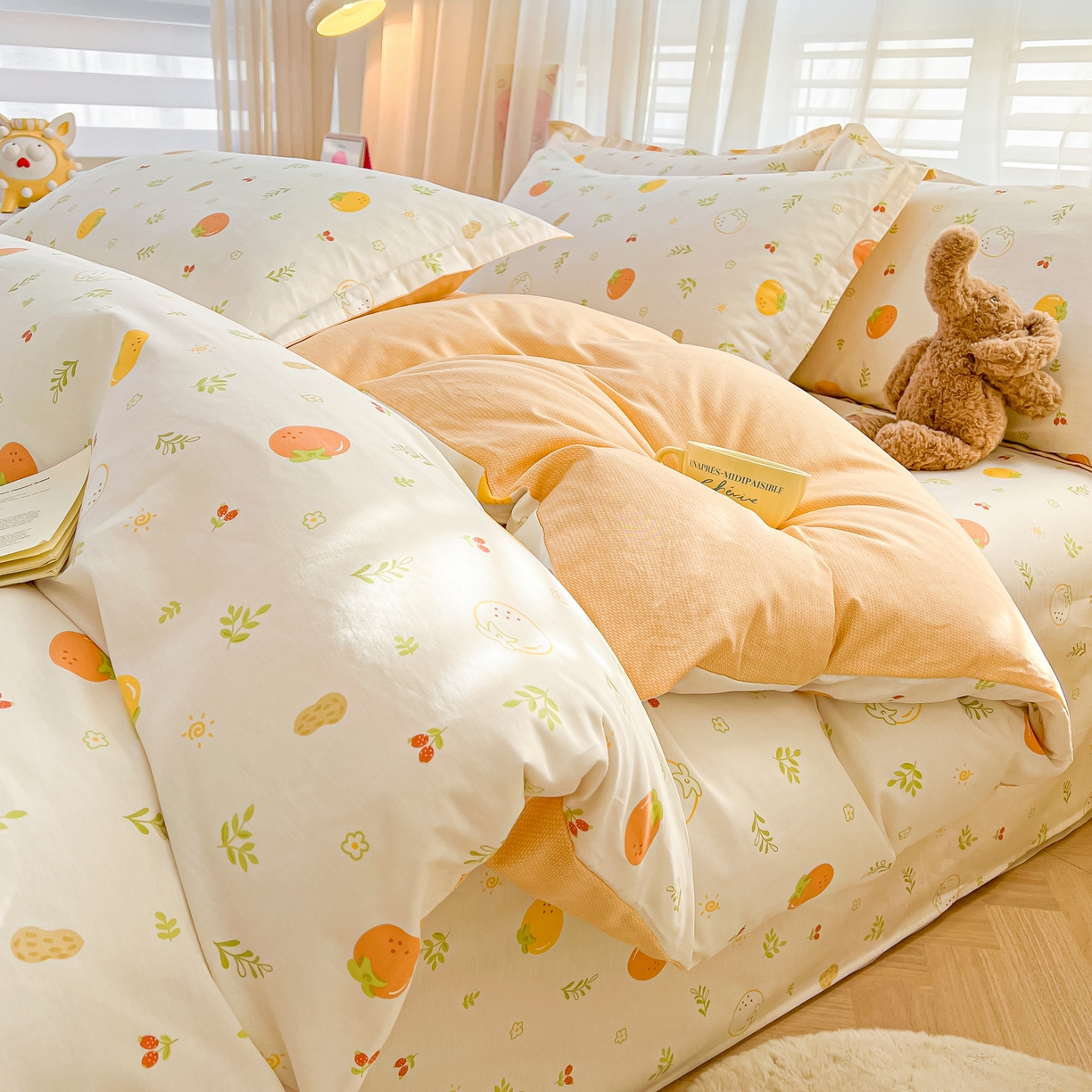 珂博家纺 2026新款12868全棉纯棉小清新印花四件套 好柿发生