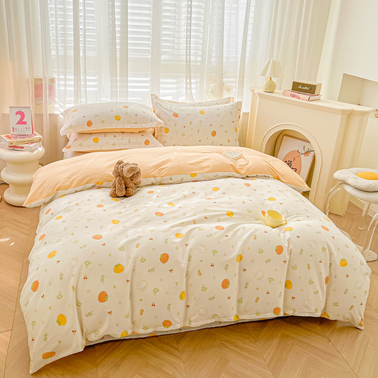 91家纺网 家纺一手货源 找家纺 珂博家纺 2026新款12868全棉纯棉小清新印花四件套 好柿发生